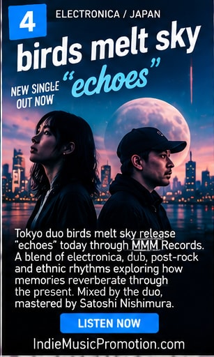 Tokyo duo birds melt sky silhouetted against glowing moonlit skyline.