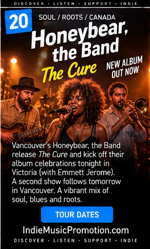 Honeybear, the Band performing with brass instruments and vintage soul instruments.