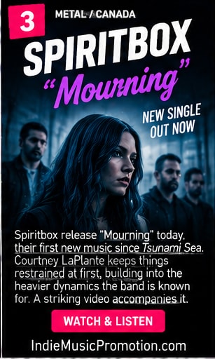 Courtney LaPlante of Spiritbox in dark atmospheric cinematic frame.
