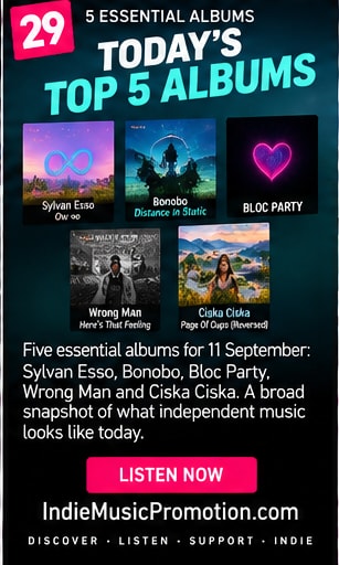 Top five album artwork for 11 September featuring Sylvan Esso, Bonobo, Bloc Party, Wrong Man, and Ciska Ciska.
