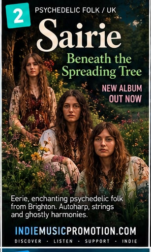 Sairie trio seated in a flower-filled woodland scene for Beneath the Spreading Tree.