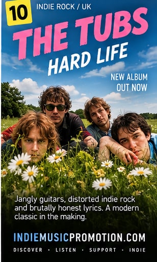 The Tubs band portrait in a field of daisies for the Hard Life album.