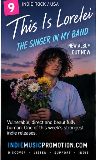 This Is Lorelei holding flowers in a dusk portrait for The Singer in My Band.