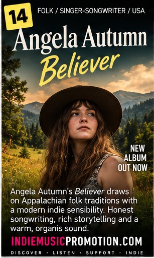 Angela Autumn wearing a wide-brim hat outdoors in nature for Believer.