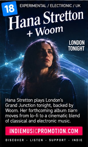 Hana Stretton portrait against misty celestial backdrop for London Grand Junction performance.