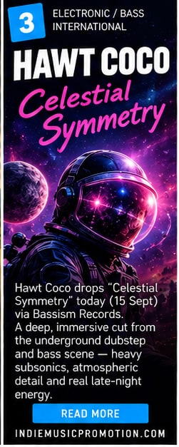 Astronaut in deep space helmet surrounded by magenta and purple nebulae for Celestial Symmetry.