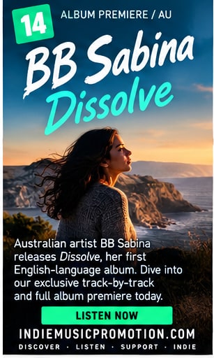 BB Sabina looking toward the ocean from a cliffside at golden sunset for Dissolve premiere.
