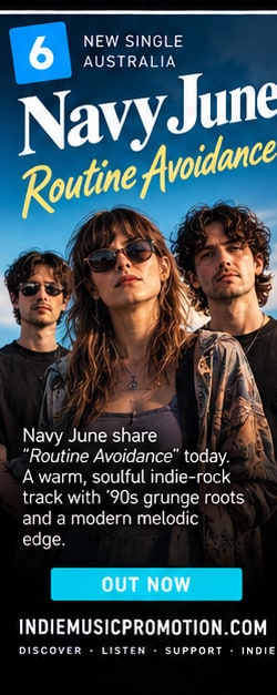 Navy June band members wearing sunglasses outdoors against blue sky for Routine Avoidance.