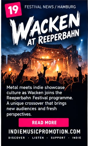 Crowd throwing horns before fiery festival main stage for Wacken at Reeperbahn.