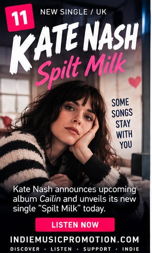 Kate Nash in cozy striped sweater for upcoming album Cailin and single Spilt Milk.