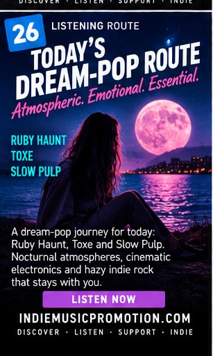 Dreamy nocturnal purple moonlit waterscape representing Raveena intimate psychedelic single Blissed Out.