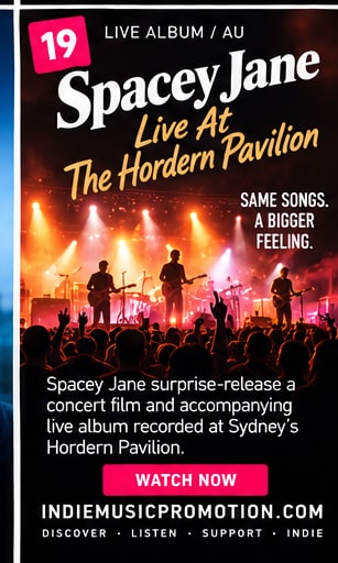 Spacey Jane performing live to cheering arena crowd at Sydney Hordern Pavilion.