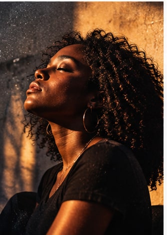 Warm soulful portrait in golden sunlight against rustic wall evoking classic independent soul.